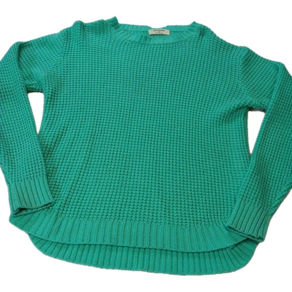 Women's Zenana Teal Knit Long Sleeve Sweater Size Small